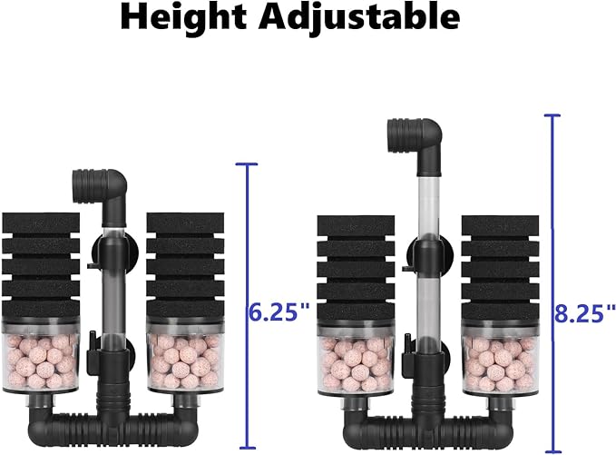 AQUANEAT Aquarium Air Powered Sponge Filter with Ceramic Media Balls, for Betta Fry Shrimp Fish Tank, with 2 Spare Sponges, Small