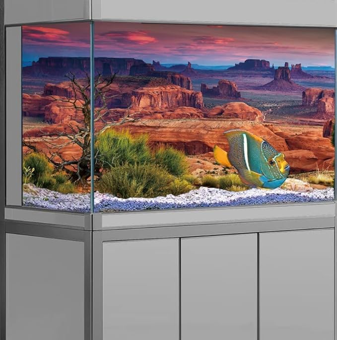 24X12IN Desert Loess Rock Cactus Oasis Reptile Habitat Background, Natural Sunset Desert Themed Terrarium Background, Aquarium Background with 10 EVA Double-Sided Tape