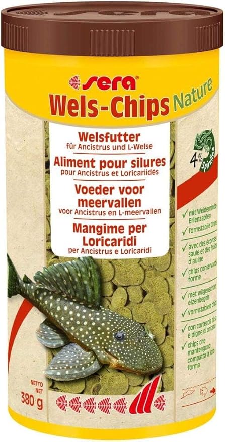 Sera Catfish Chips Nature 3.4oz/0.21lbs | Premium Fish Food for Ancistrus & Plecos | High Fiber | No Dyes & Preservatives | Supports Digestion & Promotes Healthy Growth | Ideal for Bottom Feeders