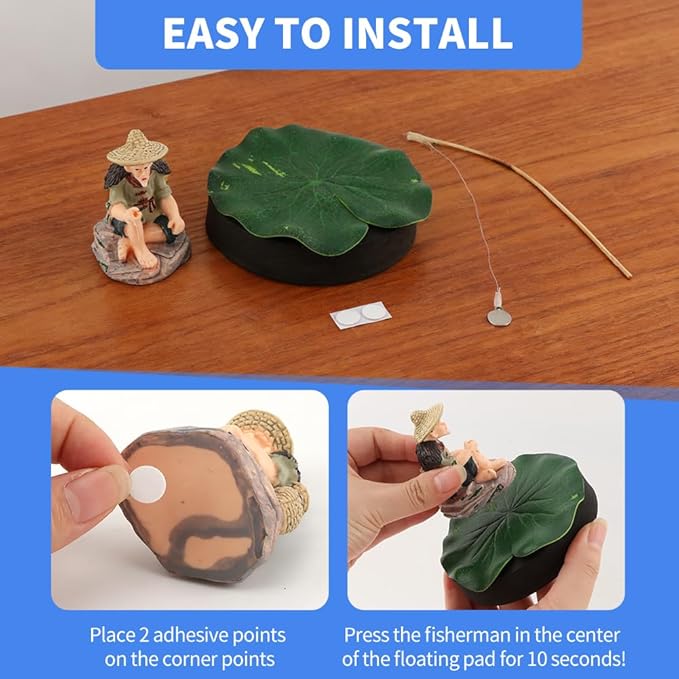 Resin Fisherman Aquarium Decor with Realistic Mini Fishing Rod, Sitting Fishing Figurines Floating Fish Tank Decorations, Fun Fish Feeder Aquarium Ornaments(Style 2)