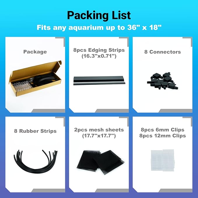 Easy Install DIY Fish Tank Lid, Adjustable Mesh Aquarium Lid, Anti-Jump Hood Cover for 2/5/10/20 Gallon Tanks, Washable & Custom Fit Top Up to 36"x18"