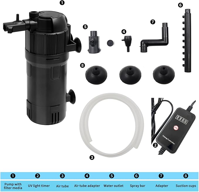 Fish Tank Filter with U-V Light, Submersible Aquarium Filter for 10 to 40 Gallon Fish Tank, U-V Filter