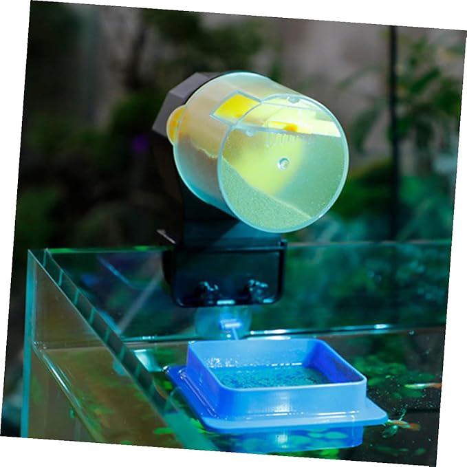 Automatic Aquarium Fish Feeder Adjustable Timer Large-Capacity Vacation Feeding Tool for Fish Tank, Turtle Feeder, Yellow Plastic Dispenser Without Batteries