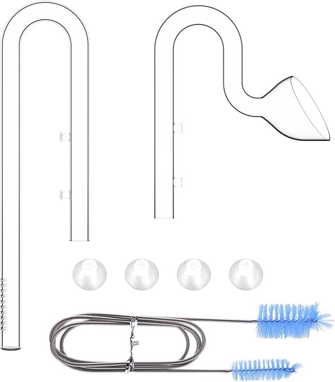 FZONE 17mm Aquarium Glass Lily Pipe Kit with Inflow, Outflow and Brush for 5/8" ID (16/22mm) Tubing