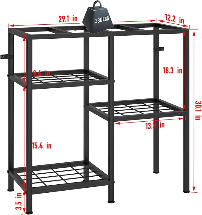YBING Fish Tank Stand 20 Gallon Aquarium Stand Aquarium Turtle Tank Reptile Tank Stand with 3-Tier Small Metal Shelf Black