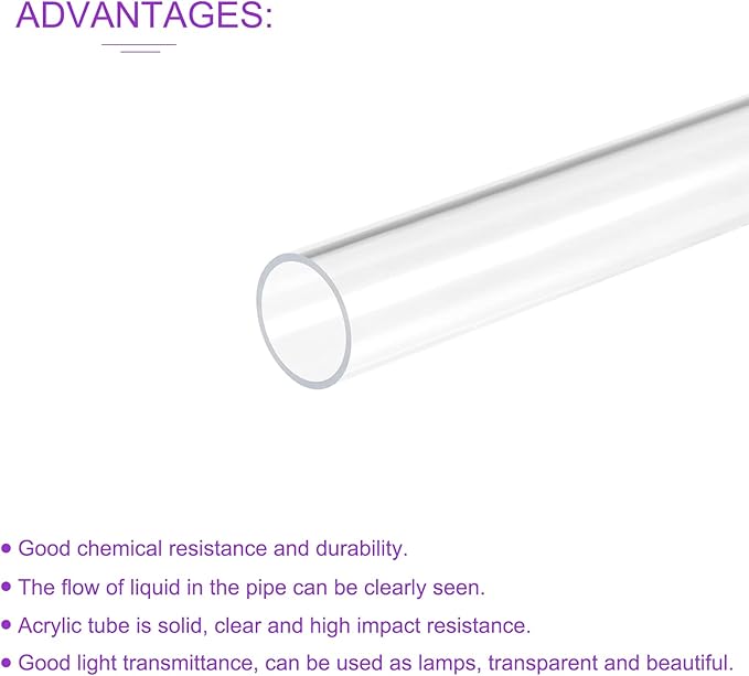 DMiotech 15mm x 18mm 20" Clear Acrylic Pipe Rigid Plastic Tubing for Aquarium Water Pipe, Water Cooling System, Plumbing