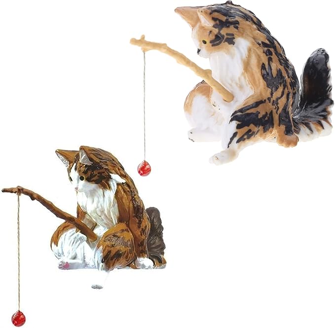 Yuly Fishing Cat Ornaments Mini Resin Figurine Cartoon Cat Statue for Home Office Aquarium Decoration