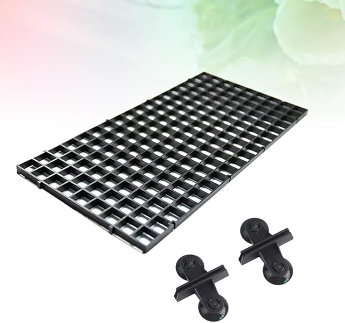 POPETPOP 4 Pcs Aquarium Divider Tray - Grid Isolate Board Divider Fish Tank Bottom Grid Egg Crate with 8 Pcs Sucker Clip - Black
