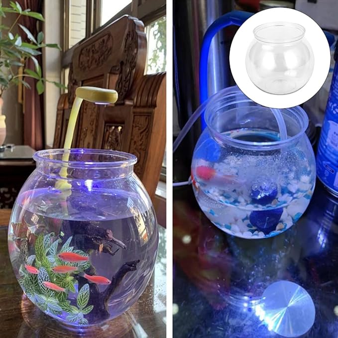 2 Pcs Plastic Fish Bowl - Transparent Mini Aquarium Tank Bowl, Small Goldfish Tanks, Round Vase Flower Plant Pot for Home Table Decoration