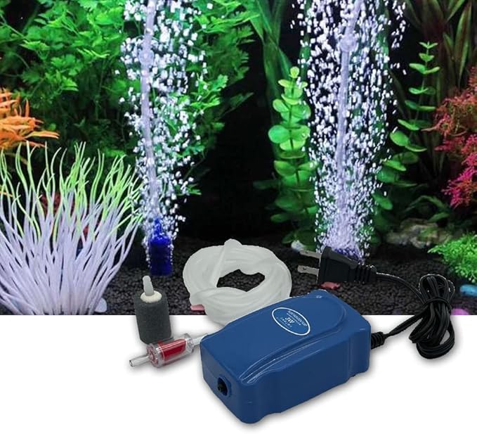 Aquarium Air Pump Kit for 3-20 Gallon Fish Tank, 3W 48GPH Oxygen Aerator for Sponge Filter with Air Stone, Airline Tubing, Check Valve, Hydroponic Air Bubbler Pump