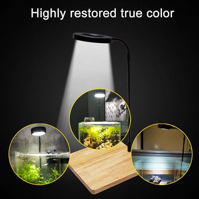 LED Aquarium Light 360 Degree Full Spectrum LED Light with Bamboo Board 10W Nano Fish Tank Light USB Powered Flat Nano Aquarium Light Bett a Fish Tank Light for Plant Growth