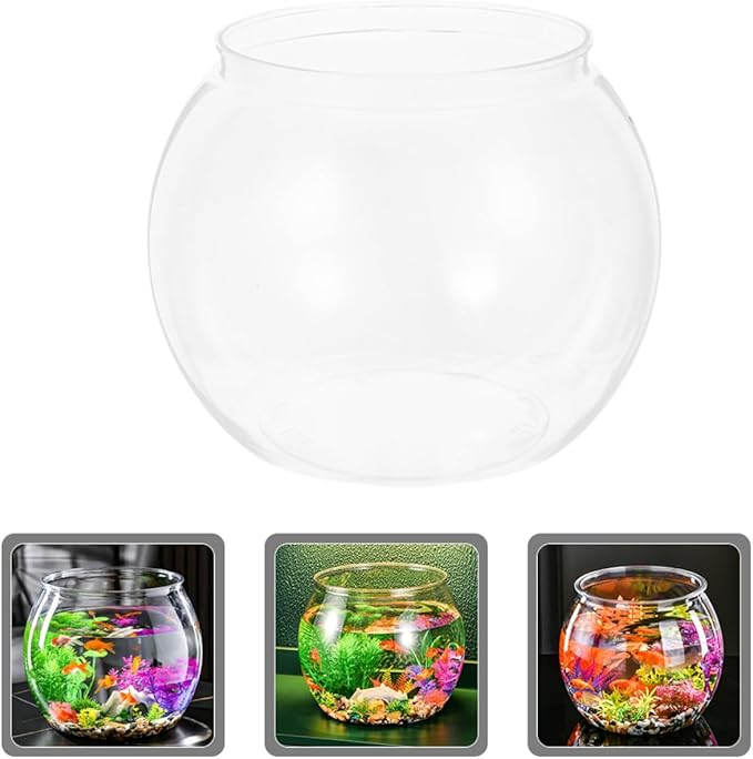 BESTonZON Transparent Goldfish Tank 5.5 Inch Clear Round Fish Bowl for Small Turtles Betta Fish Desktop Aquarium and Decorative Shallow Tank for Office and Home