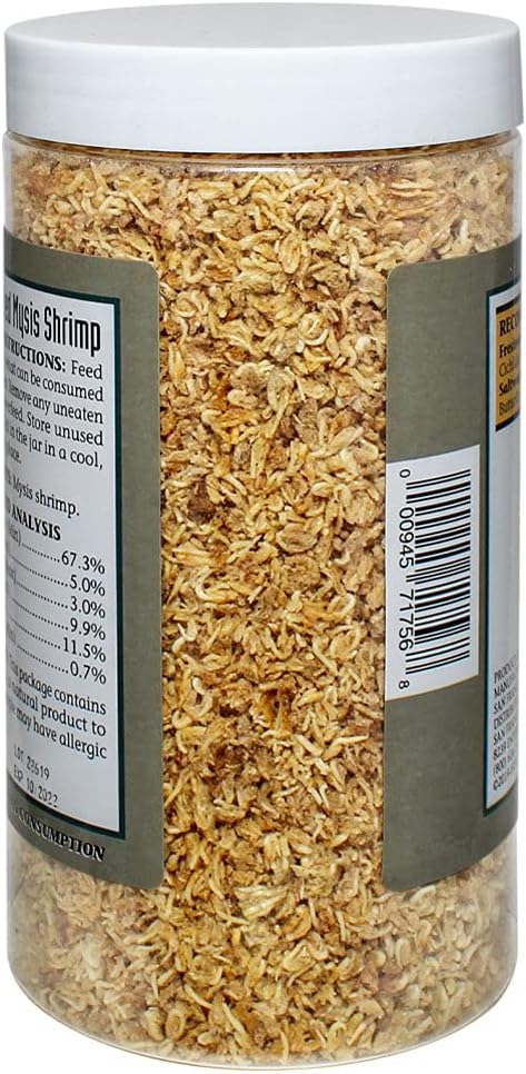 San Francisco Bay Brand Freeze-Dried Mysis Shrimp - Premium Fish Food, Tropical Fish Food, Shrimp Food - Ideal for Freshwater and Saltwater Fish, Cichlids, Angels, Seahorses - 3.56 oz (101g)