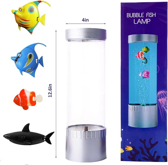 Bubble Color-Changing LED Fish Lamp with Lifelike Swimming Effect - Relaxing Home Décor with Mesmerizing Aquatic Ambiance, Silver, RR-2402
