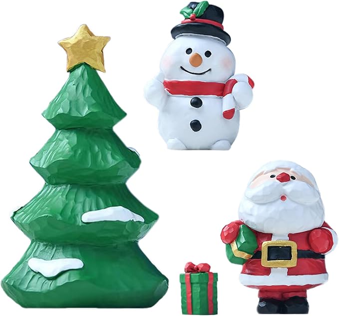 4 Pcs Christmas Aquarium Decoration - Cute Resin Ornament Fish Tank Decoration, Santa Christmas Tree Snowman Statue Supplies for Reptile House Cave Aquarium Xmas Decor
