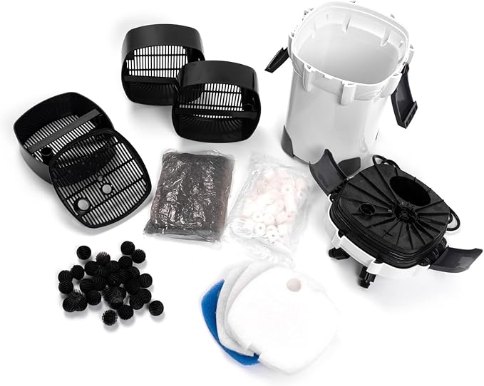 CNZ HW-302 265GPH Aquarium Canister Filter with Meida Kits, White