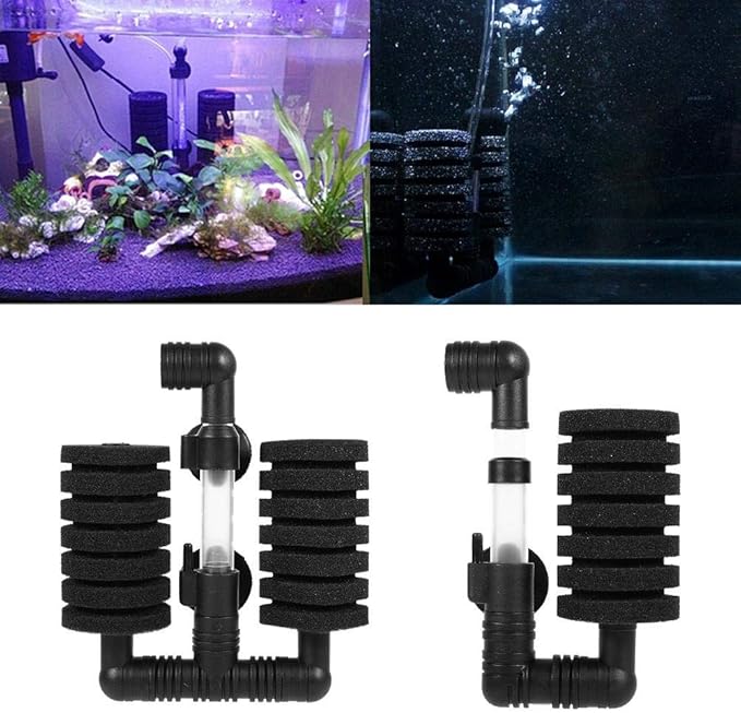 Tbest Sponge Filter,Aquarium Biochemical Sponge Filter,Aquarium Fish Biochemical Sponge Air Pump Filter Filtration with Suction Cup Single/Double Black(Single Head Filter)