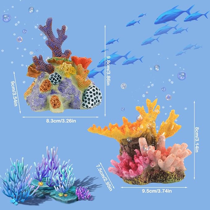 2PCS Aquarium Plants, Artificial Coral, Coral Reef Decor Resin Ornament for Fish Tank Landscape