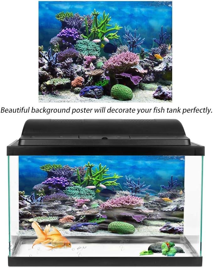 Fish Tank Poster, PVC Adhesive Fish Tank Decorations Pictures Aquarium Fish Tank Background Poster Underwater Coral Backdrop Decoration Paper (61 * 41cm)