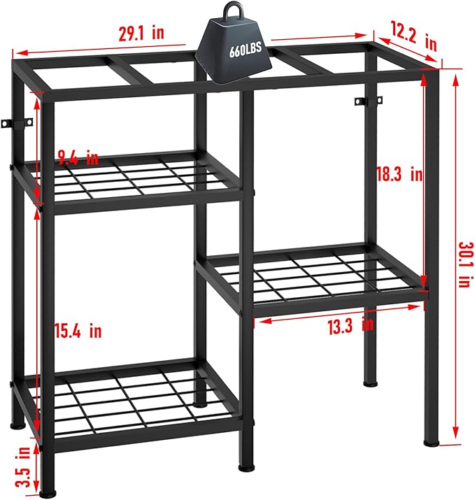 YBING Fish Tank Stand 20 Gallon Aquarium Stand Aquarium Turtle Tank Reptile Tank Stand with 3-Tier Small Metal Shelf Black