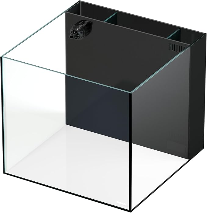 Landen 45P 15 Gallon Ultra Clear All Glass Rimless Low Iron Aquarium Tank with Rear Filtration Chamber(Return Pump Included)for Salt and Fresh Water.17.7''Wx17.7''Dx15.8''H in(45x45x40cm)6mm Thickness