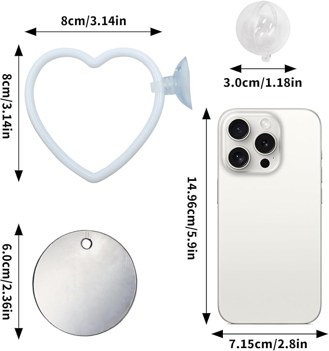 Beta Fish Aquariums Accessories, 1 Mirror with Floating Ball & 2 Exercise Training Ring Toys, Fish Feeding Ring, Betta Fish Toys Set for Tank, Enrichment Toys for Fish (Heart Shape)
