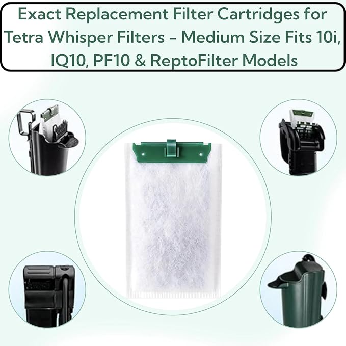 Exact Replacement Filter Cartridges for Tetra Whisper Filters - Medium Size Fits 10i, IQ10, PF10 & ReptoFilter Models (8)