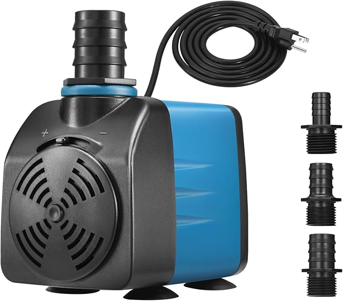 TONGCHANT Submersible Pump, 480GPH & 8.2ft Lift | 35W Adjustable Flow Fountain Pump for Small Pond Fish Tank & Aquarium, 3 Nozzles(1/2", 5/8" & 3/4"), Fish Safe & Ultra Quiet Operation, ETL Listed