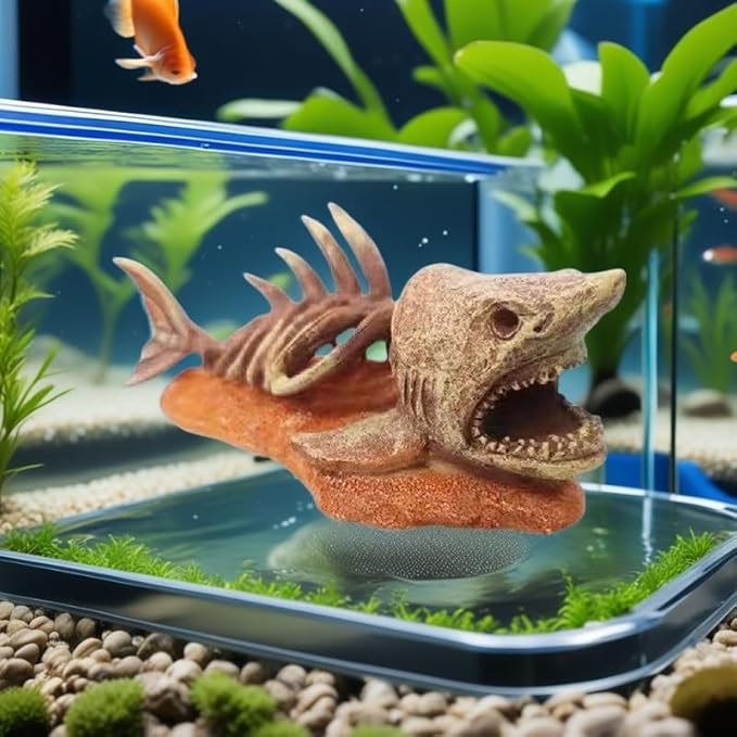 Shark Skeleton Fish Tank Decor Rocks, Aquarium Decoration Model