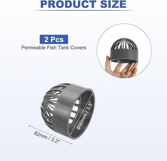 PATIKIL 3.5 Inch (90mm) Fish Cover Permeable Cap, 2 Pcs PVC Breathable Cap Aquarium Guard Fish Tank Intake Cover, Gray