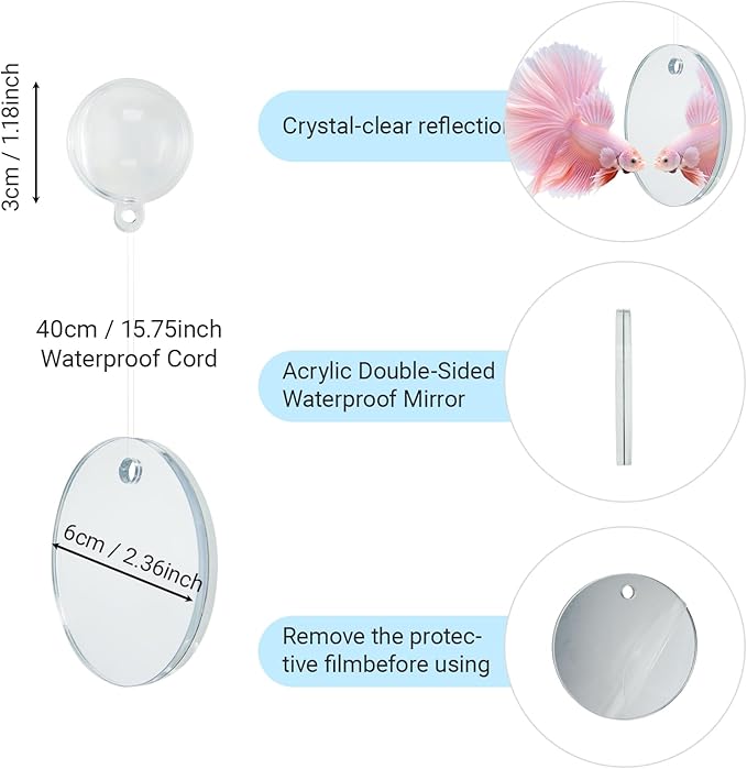 Betta Fish Toy Set: Betta Training Floating Mirror, Training/Feeding Ring, Spoon, and Resting Leaf. Promotes Exercise. Betta Toys, Resting & Feeding Kit, Purple