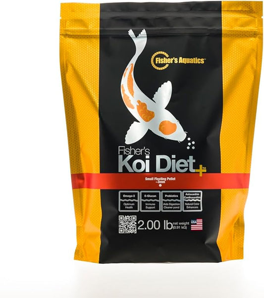 Fisher's Aquatics Koi Fish Food - 2.0 lb Small 3mm Floating Pellets, Koi & Goldfish Food for Ponds, All Seasons