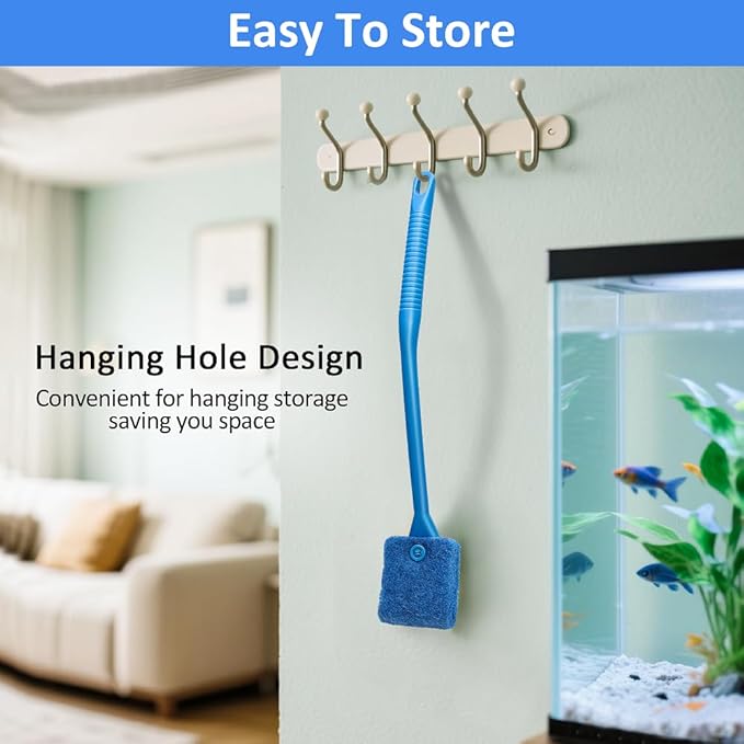 Fish Tank Cleaner with Five Sided Sponge Brush and Long Handle Aquarium Scrubber Alage Scraper for Glass Aquariums Terrarium Home Kitchen(3Pack)