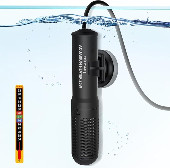 Orlushy 25W Small Submersible Aquarium Heater, Constant Temperature Betta Fish Tank Heater of 78℉for 1-6 Gallons Freshwater & Saltwater Tanks