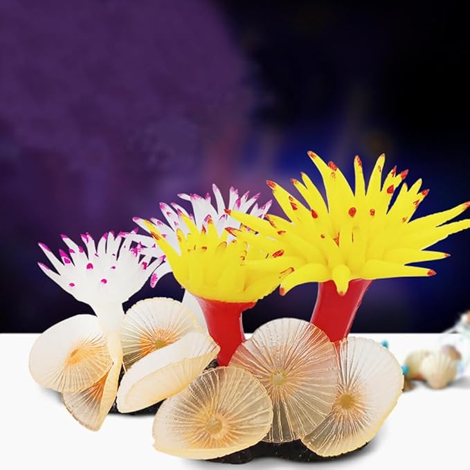 Generic Aquarium Artificial Coral Decoration 8.9cm Tall White Fuchsia, Silver