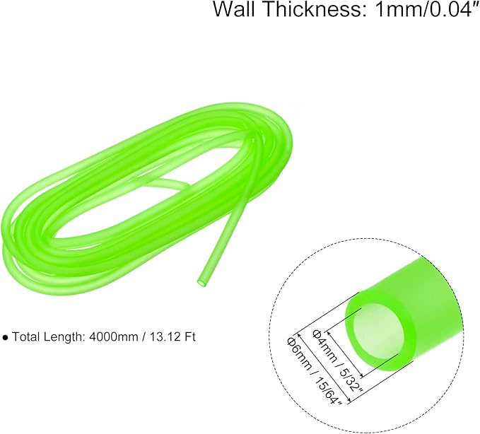 uxcell Aquarium Airline Tubing Hose 5/32" ID 15/64" OD 1Pcs 13.12 Ft Silicone Flexible Airline Tubing for Fish Tank, Terrariums, and Hydroponics, Green