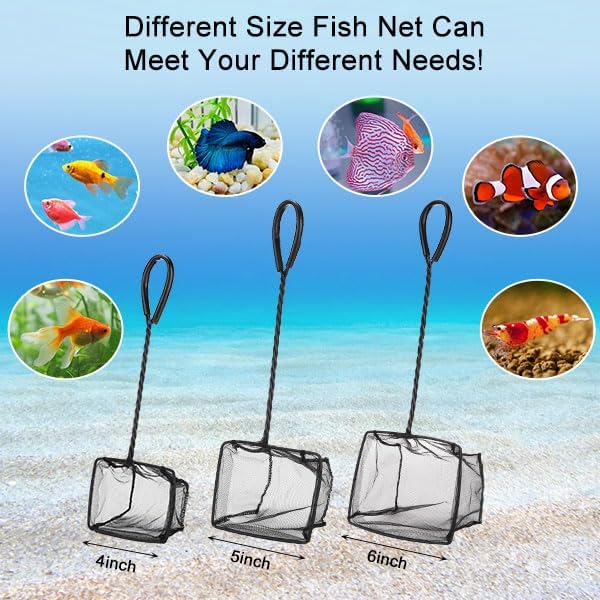 Mogoko 2 Pack Aquarium Net Fish Net, Small Net, Multi-Size Fine Mesh Aquarium Net with Long Plastic Handle for Fish Tank