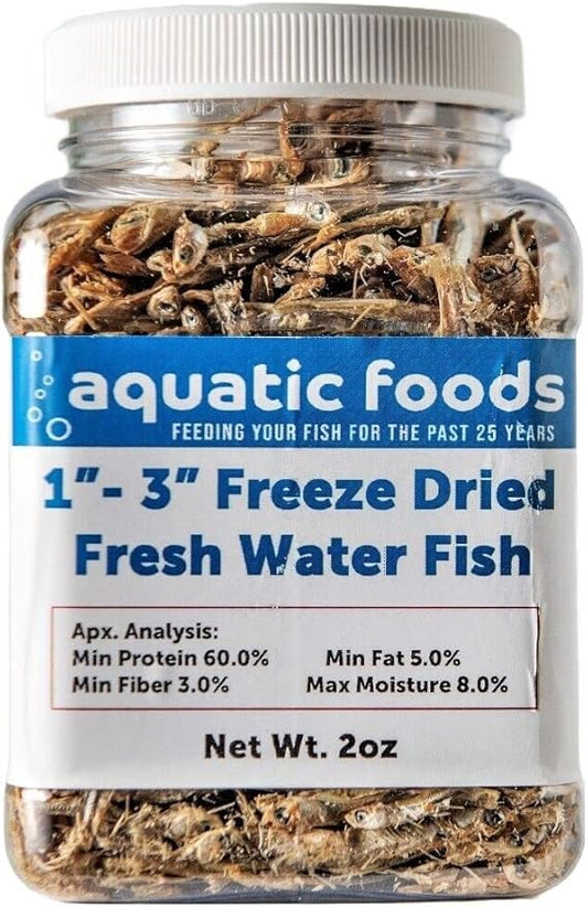 1"- 3" Fresh Water Freeze Dried Fish for Piranha, Large Fish, Turtles, Cats, Sugar Glider, Marmosets, Chinchillas, Squirrels, Hamsters…2oz Small Jar