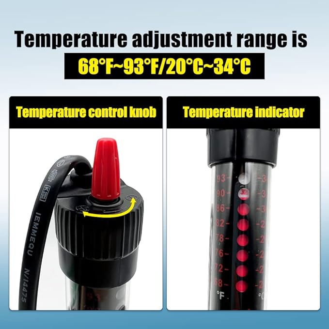 Aquarium Heater 25W 50W 100W 200W 300W Auto Submersible Heater Thermostat Fish Tank Heater with Suction Cups Thermometer Sticker Submersible Heater (25W)