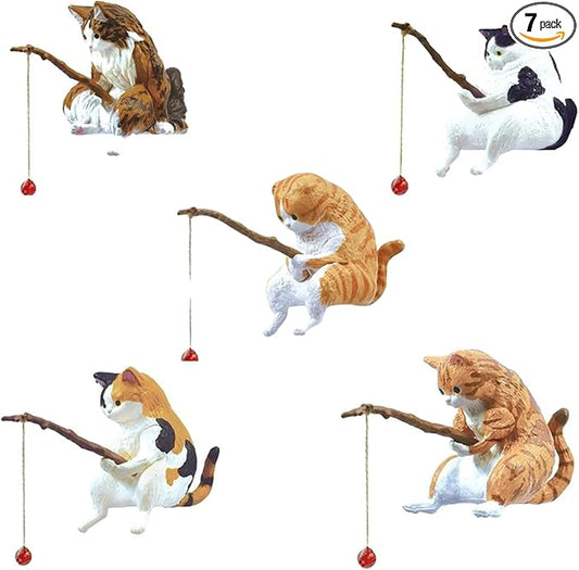 Aquarium Figurines Decorations Miniature Animal Ornaments Set Small Fishing Cat Landscaping Accessories For Fish Tanks Fishing Cat Figurine Animal Aquarium Decorations Aquarium Decor Betta Fish Tanks