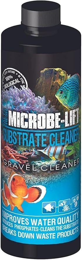 MICROBE-LIFT Gravel & Substrate Cleaner for Saltwater Aquarium and Freshwater Tanks, Tank Cleaner and Aquarium Water Conditioner, Clarifies Water, Reduces Sludge, Aquarium Supplies, 4 Ounces (GSC04)