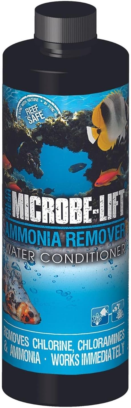 MICROBE-LIFT Ammonia Remover for Fish Tanks, Aquarium Water Conditioner for Freshwater and Saltwater, Ammonia Neutralizer and Detoxifier, Removes Chlorine and Chloramine, 16oz
