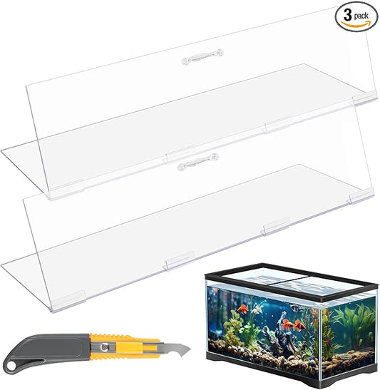 Sieral Aquarium Lids Polycarbonate Canopy 2 Pieces Set 22.95 x 16.61 x 0.12 inch for 75/90/110 Gallon with Center Brace Aquariums Cover Fish Tank Lid with a Hook Knife, Clear