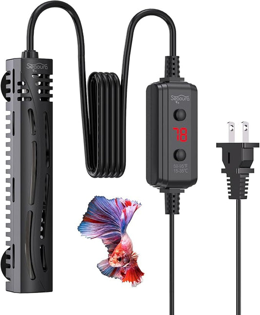SEAOURA Submersible Fish Tank Heater, 75W Aquarium Heaters for 7-20 Gallon, Adjustable Turtle Tank Heater with Digital Temperature Display, Suitable for Freshwater and Saltwater Tank