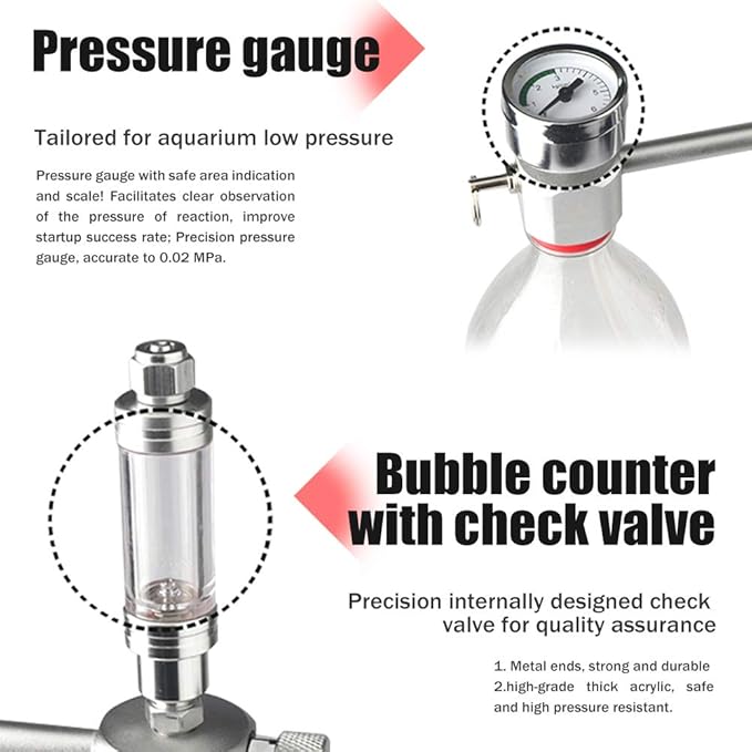 YUHOME Aquarium DIY CO2 Generator System Kit CO2 Generator System with Solenoid Valve Bubble Diffuser Carbon Dioxide Reactor Kit for Plants Aquarium, Silver