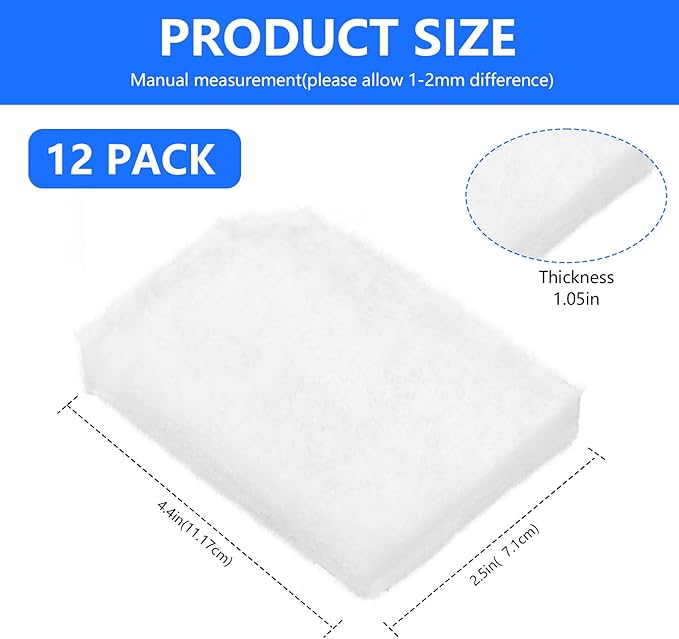 12 Pack Water Polishing Pads Compatible with Fluval 306/307/406/407 Canister Filters, Polishing Filter Replacement Pads for Aquarium Mechanical Filter Media, Replaces Quick-Clear A244A1 Polishing Pads