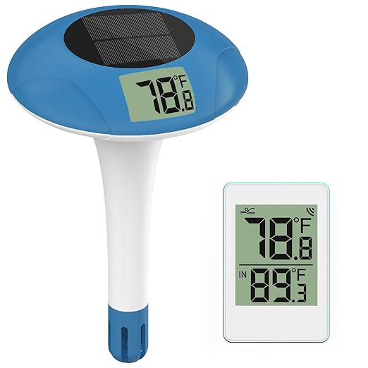 Wireless Pool Thermometer, Digital Pool Thermometer Floating Easy Read–IPX8 Waterproof Solar Temperature Gauge for Pond, 328 Feet Long Connection