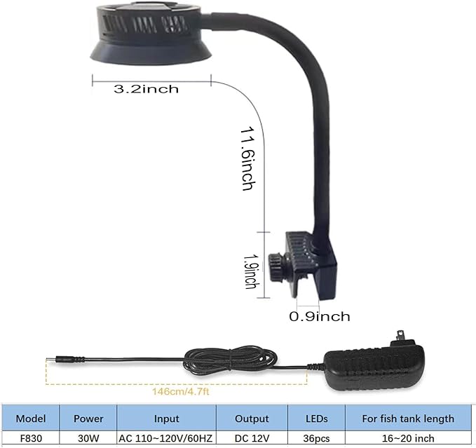 Ahareef Clip-on Full Spectrum LED Reef Light 30W for SPS/LPS Corals – Dimmable Aquarium Light with 3 Timers/5 Brightness/3 Models, Perfect for Saltwater & Nano Reef Tanks (16-20 Inch)