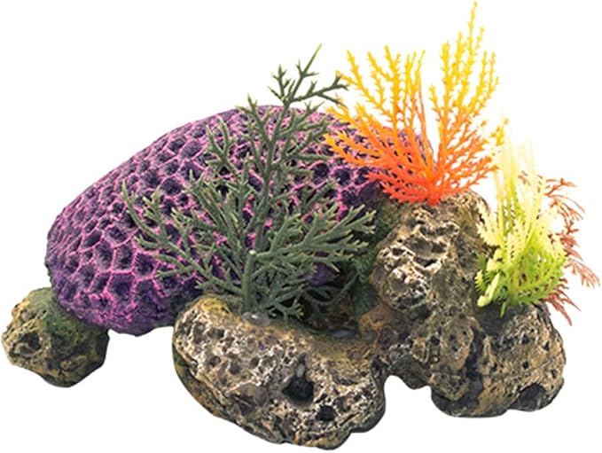 HANABASS Aquarium Turtle Coral Decor Simulation Resin Fish Tank Decoration 7.08X5.51X3.54In Realistic Coral Ornament for Aquatic Turtle and Fish Tank Landscaping