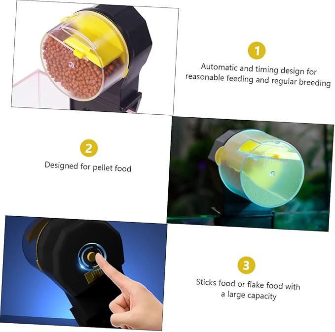 1Set Automatic Fish Feeder with Clock Timer Capacity for Aquarium for Vacation Feeding Design for Pellets Flakes Sticks